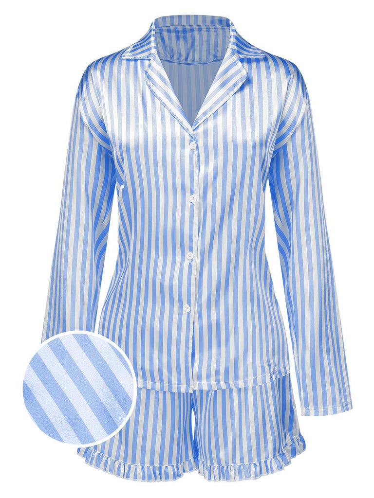 This 1960s Lapel Stripes Satin Pajamas Set whispers 1960s secrets to those who notice
