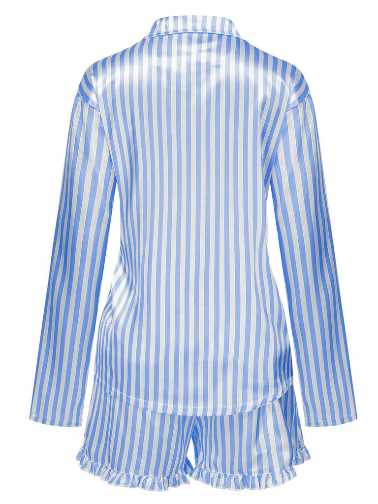 1960s Lapel Stripes Satin Pajamas Set — 1960s vintage charm for her modern wardrobe
