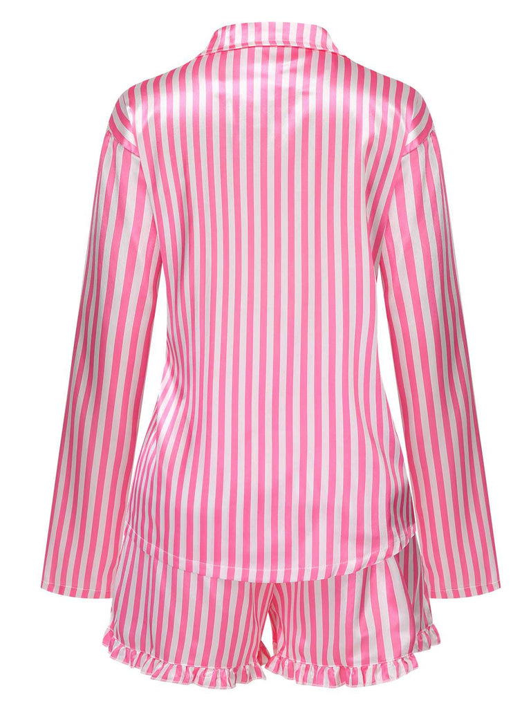 This 1960s Lapel Stripes Satin Pajamas Set whispers 1960s secrets to those who notice