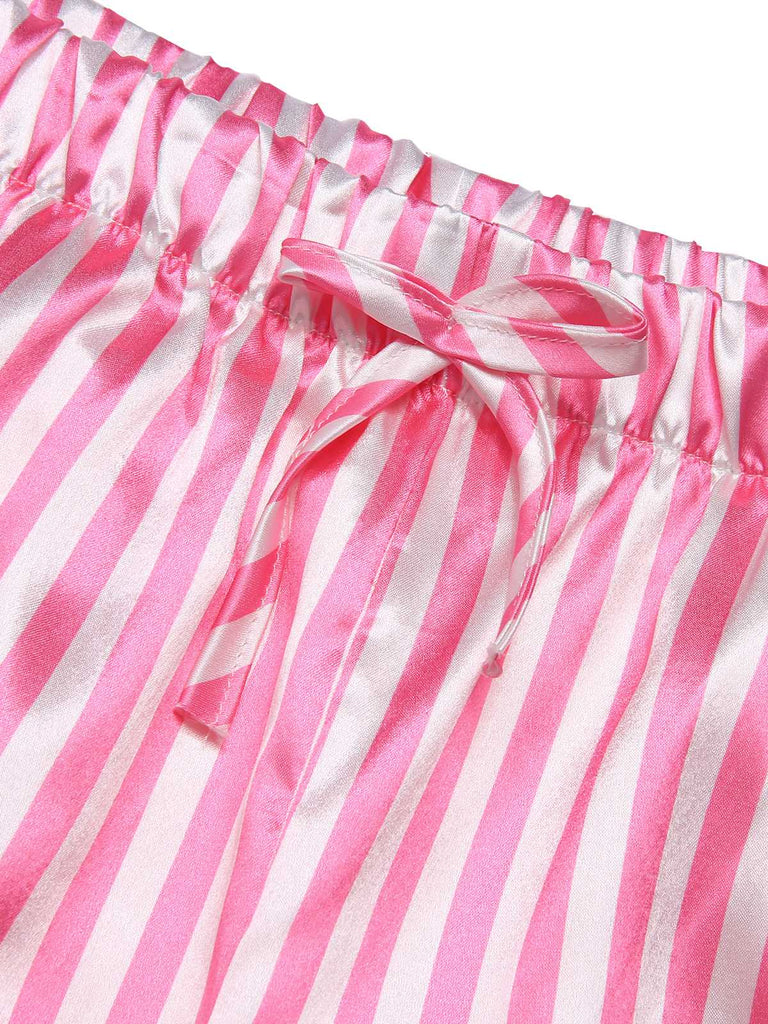 1960s Lapel Stripes Satin Pajamas Set — 1960s vintage charm for her modern wardrobe