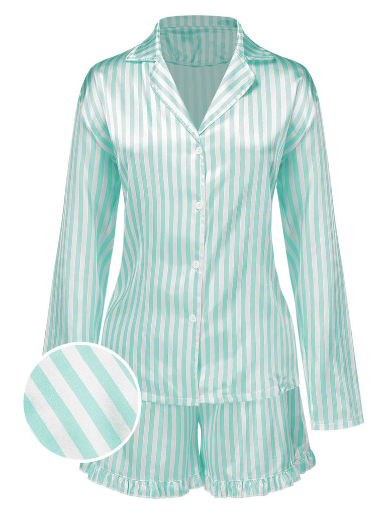 1960s Lapel Stripes Satin Pajamas Set: timeless 1960s elegance she makes her own
