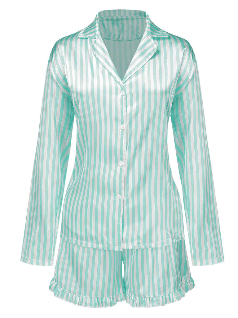 This 1960s Lapel Stripes Satin Pajamas Set whispers 1960s secrets to those who notice