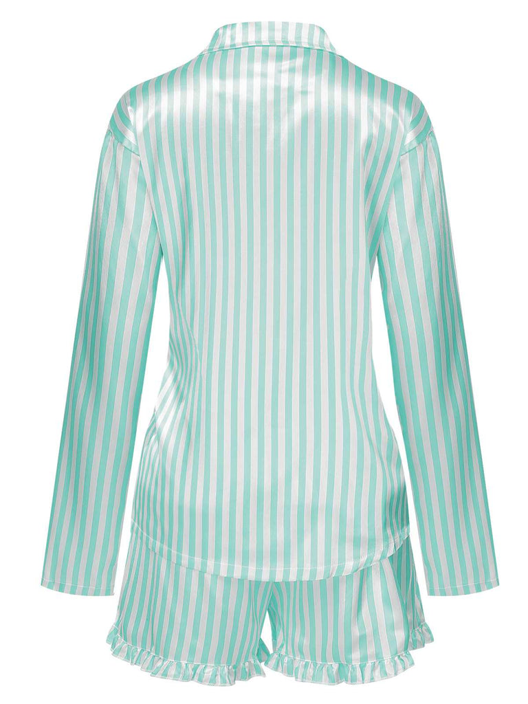 1960s Lapel Stripes Satin Pajamas Set — 1960s style that transcends decades