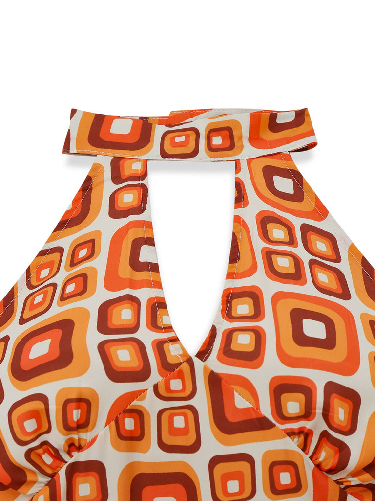 1960s Mandarin Collar Geometric Hippie Jumpsuit - vintage jumpsuit, retro fashion