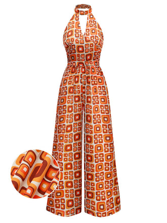 She finds her 1960s story in this 1960s Mandarin Collar Geometric Hippie Jumpsuit