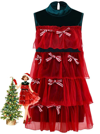 1960s Mesh Bow Christmas Tree Dress - vintage dress, retro fashion