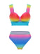 Multicolor 1960s Rainbow Gradient Ruched Bikini Set & Cover-Up - vintage fashion, retro style