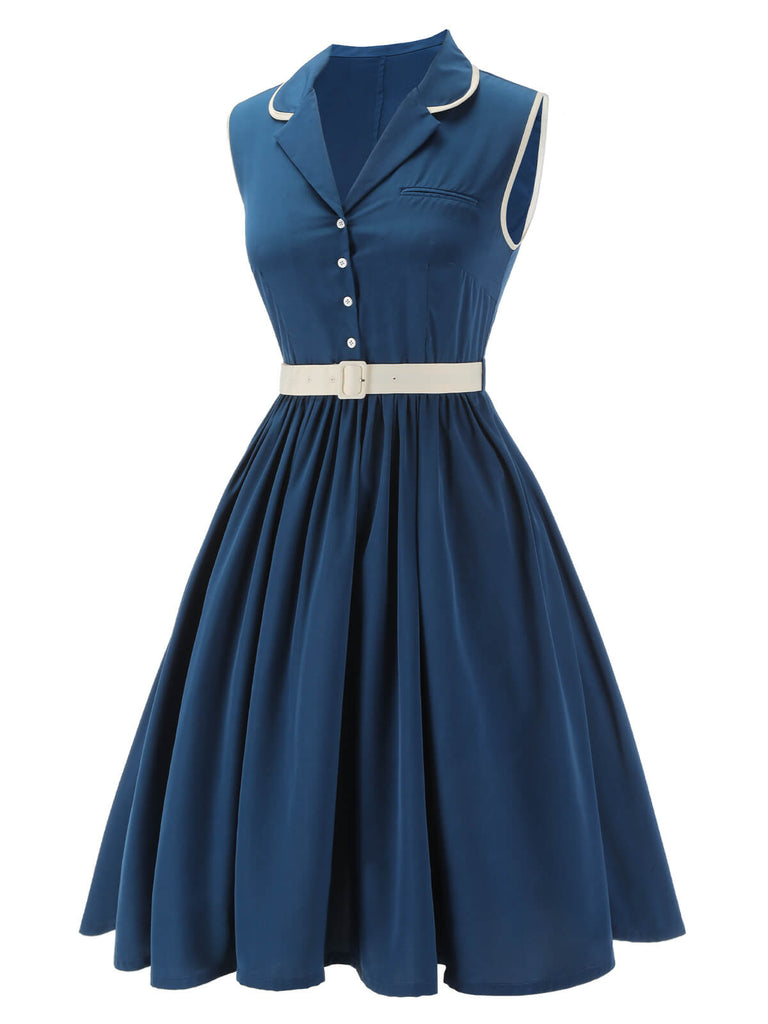 1960s Navy Blue Sleeveless Lapel Dress | vintage dress, retro fashion, elegant style - perfect for retro fashion enthusiasts