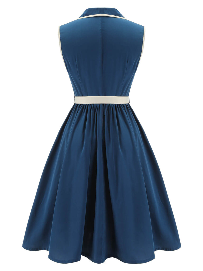 1960s Navy Blue Sleeveless Lapel Dress - vintage dress, retro fashion, elegant style for vintage lovers