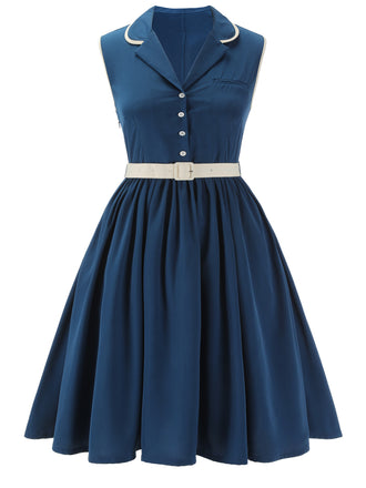 [Pre-Sale] [Plus Size] 1960s Navy Blue Sleeveless Lapel Dress, vintage dress, retro fashion - perfect for women who love vintage and retro fashion