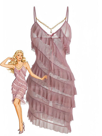1960s Chain Pearl Ruffled Spaghetti Strap Nightgown - vintage nightgown, retro sleepwear