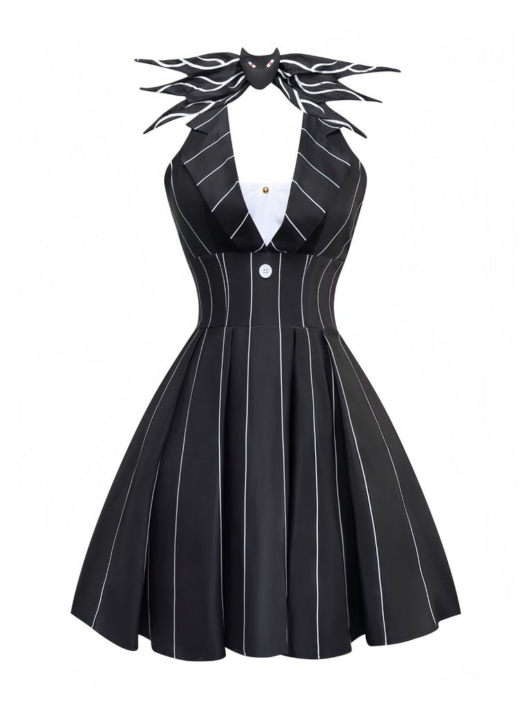 white christmas dresses 1960s Nightmare Before Christmas Bat Striped Dress