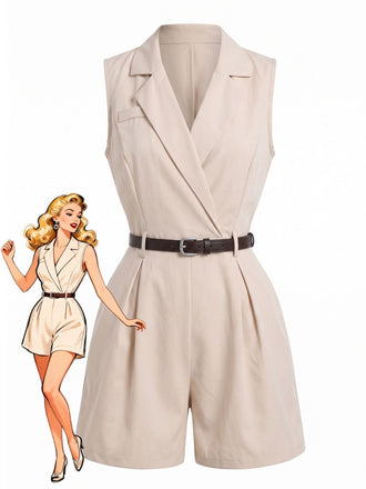 Beige 1960s Vintage Classic Jumpsuit