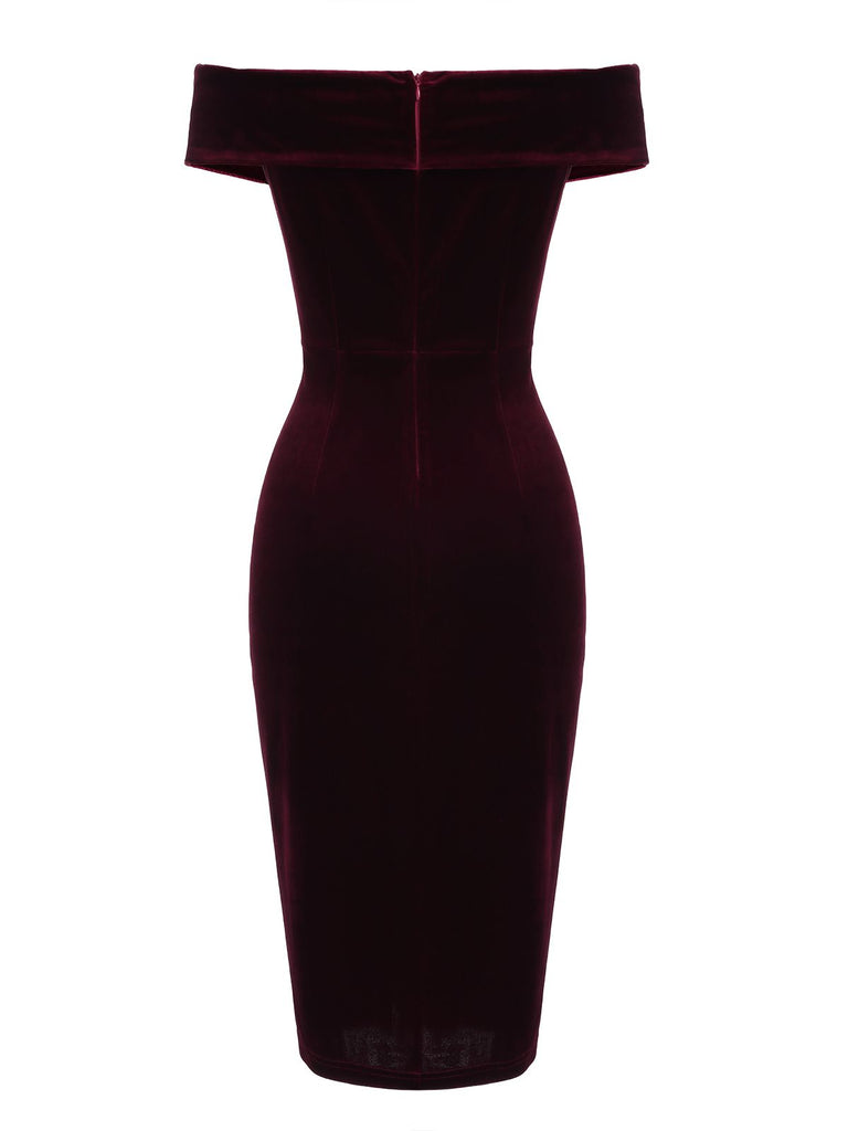 1960s Off Shoulder Velvet Bodycon Dress — vintage elegance for the modern woman