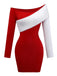1960s Off-Shoulder Colorblock Bodycon Dress - vintage dress, retro fashion