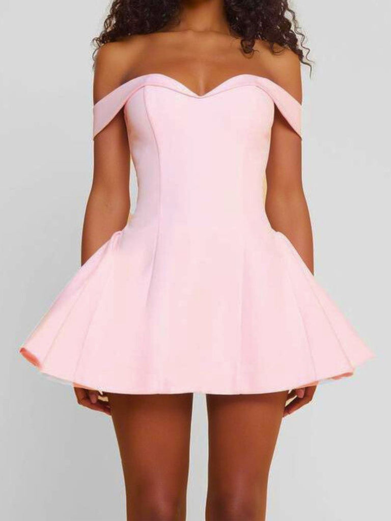 1960s Off-Shoulder Fit Solid Mini Dress - vintage dress, retro fashion