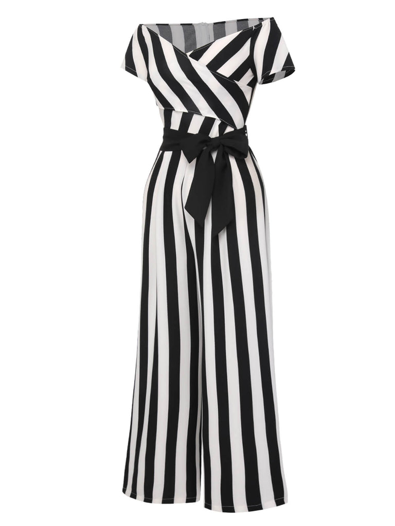 1960s Off-Shoulder Wide Stripe Jumpsuit, vintage romper, retro jumpsuit - perfect for women who love vintage and retro fashion