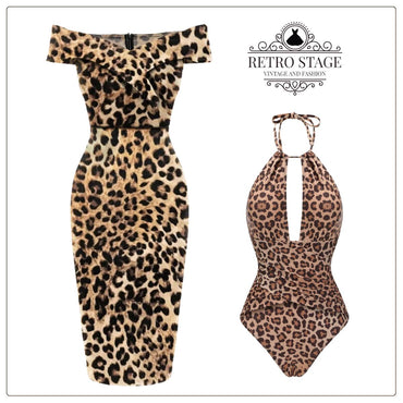 She slips into this 1960s Off-shoulder Leopard Pencil Dress and suddenly it's a 1960s daydream