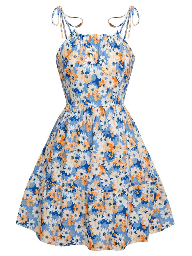 1960s Oil Painting Daisy Shoulder Tie Dress: where 1960s romance meets her modern spirit