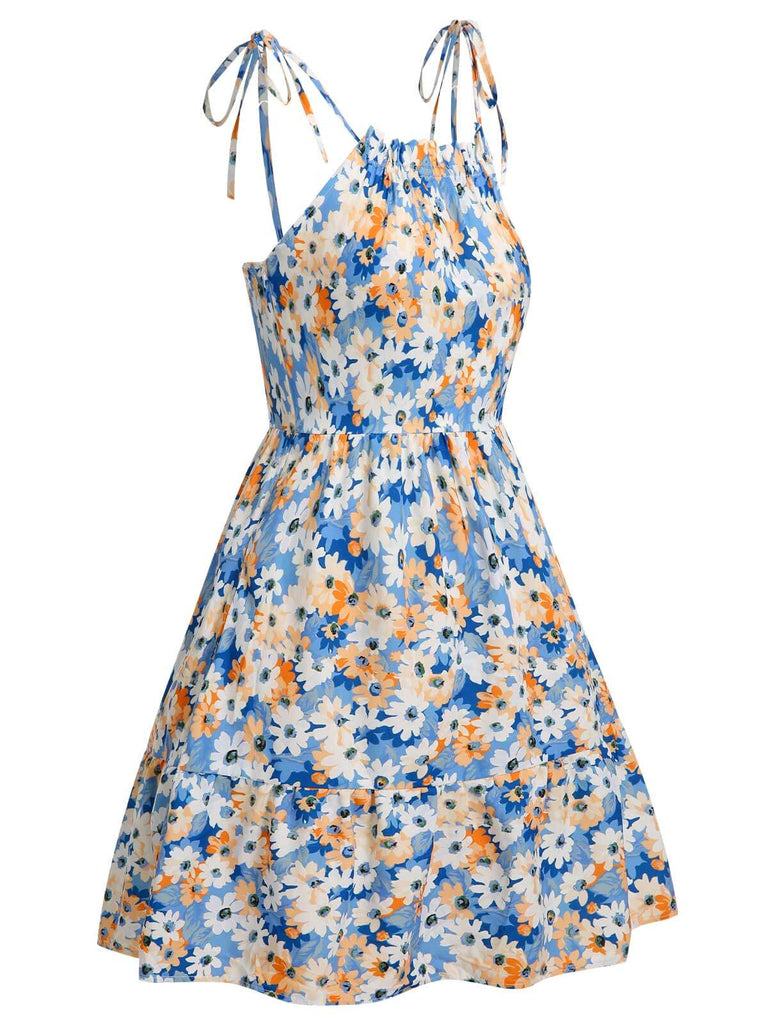 This 1960s Oil Painting Daisy Shoulder Tie Dress wraps her in 1960s elegance, one twirl at a time