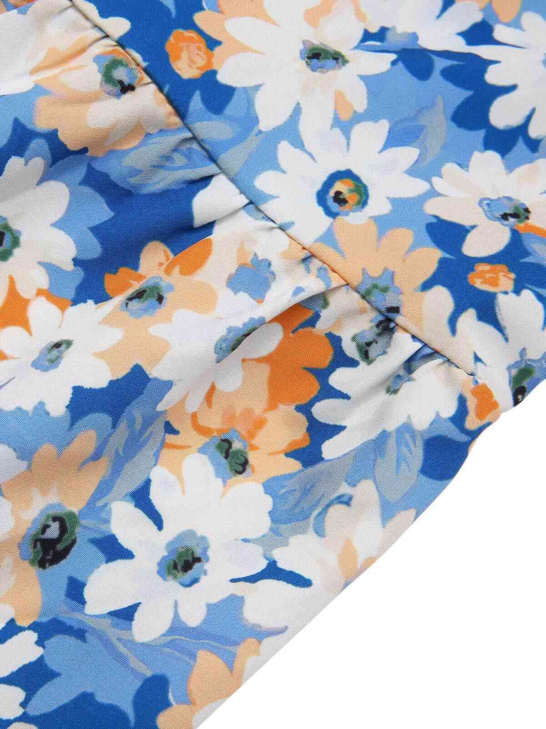 She slips into this 1960s Oil Painting Daisy Shoulder Tie Dress and suddenly it's a 1960s daydream