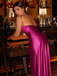 1960s One Shoulder Ruched Slit Satin Dress - vintage dress, retro fashion