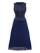 1960s Pearl Button Belted Sleeveless Pleated Dress - vintage dress, retro fashion