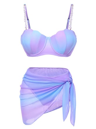 1960s Pearl-Strap Shell Ombre Bikini Set - vintage fashion, retro style