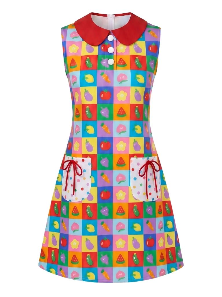 vintage fruit dress Pre-Sale] 1960s Peter Pan Collar Fruit Print A-Line Dress