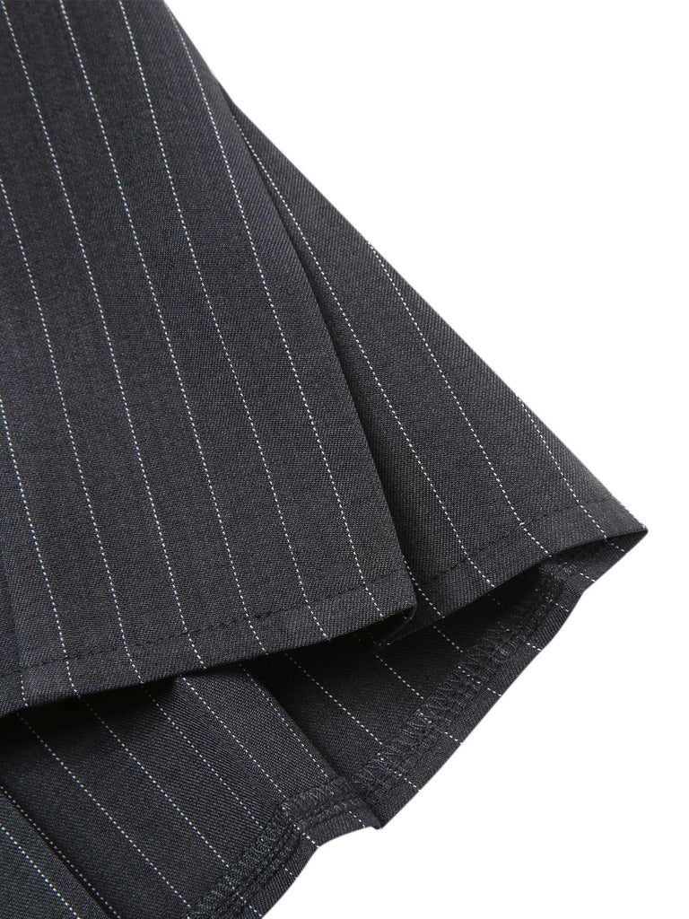 Dark 1960s Pinstripes Belted Pleated Skirt: 1960s grace for the woman who dances through life