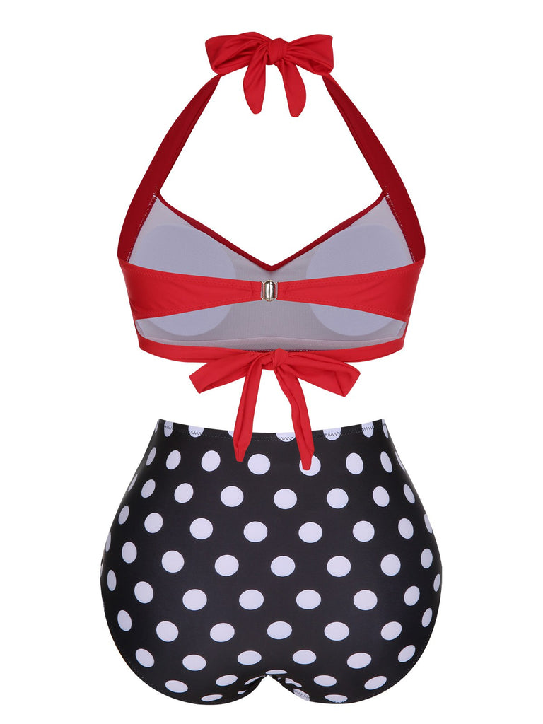 1960s Polka Dot Halter Back Strap Swimsuit, vintage swimsuit, pin-up swimwear - perfect for women who love vintage and retro fashion