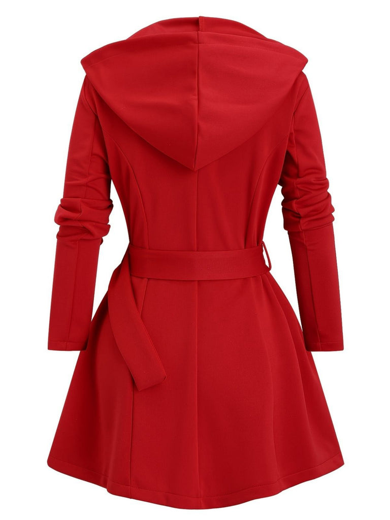 1960s Punk Hooded Zipper Belted Midi Jacket - vintage fashion, retro style