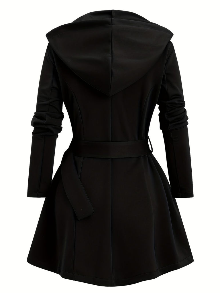 1960s Punk Hooded Zipper Belted Midi Jacket - vintage fashion, retro style