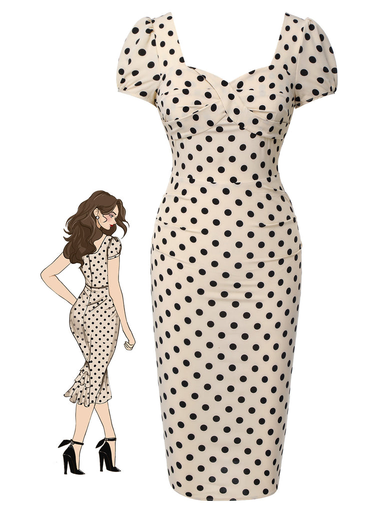 Retro Stage Sweetheart Neck Polka Dot Ruffled Wiggle Dress Pin Up Dress Retro Stage Sweetheart Neck Polka Dot Ruffled Wiggle Dress Pin Up Dress
