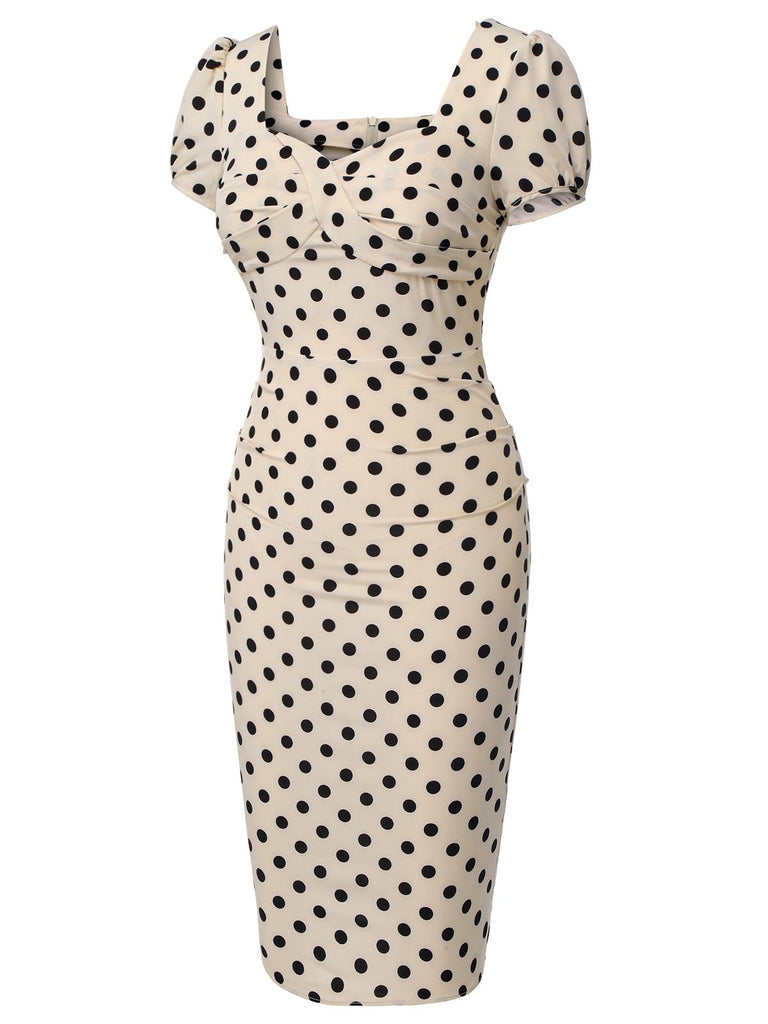 Retro Stage Sweetheart Neck Polka Dot Ruffled Wiggle Dress Pin up Dress
