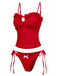 Red 1960s Embroidered Cutout Ruffled Side-Tie Tankini Set - vintage fashion, retro style, elegant red