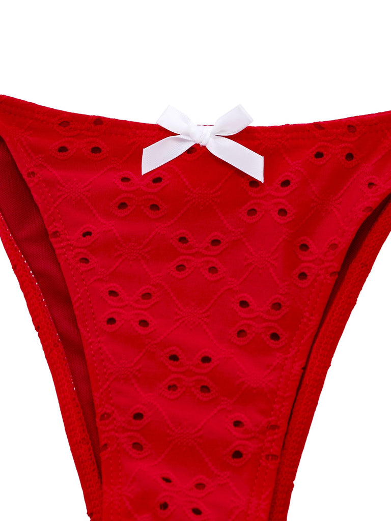 Red Ruffle Tankini 2PCS Red 1960s Cutout Ruffled Tankini Set & Cover-Up | Retro Stage
