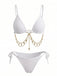 1960s Ribbed Gold Chain Triangle Bikini Set, vintage swimsuit, pin-up swimwear, retro beach style, women, elegant