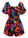 Multicolor 1960s Abstract Paints Ruffle Off-Shoulder Romper - vintage jumpsuit, retro fashion