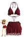 1960s Ruffled Halter Bikini Set & Floral Lace Cover-Up - vintage swimwear, retro swimsuit, pin-up style for vintage lovers