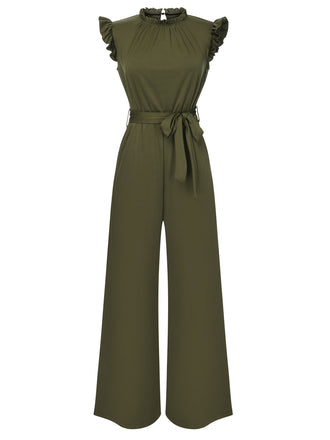 1960s Ruffles Sleeve High Waist Wide-Leg Belted Jumpsuit, vintage romper, retro jumpsuit - perfect for women who love vintage and retro fashion