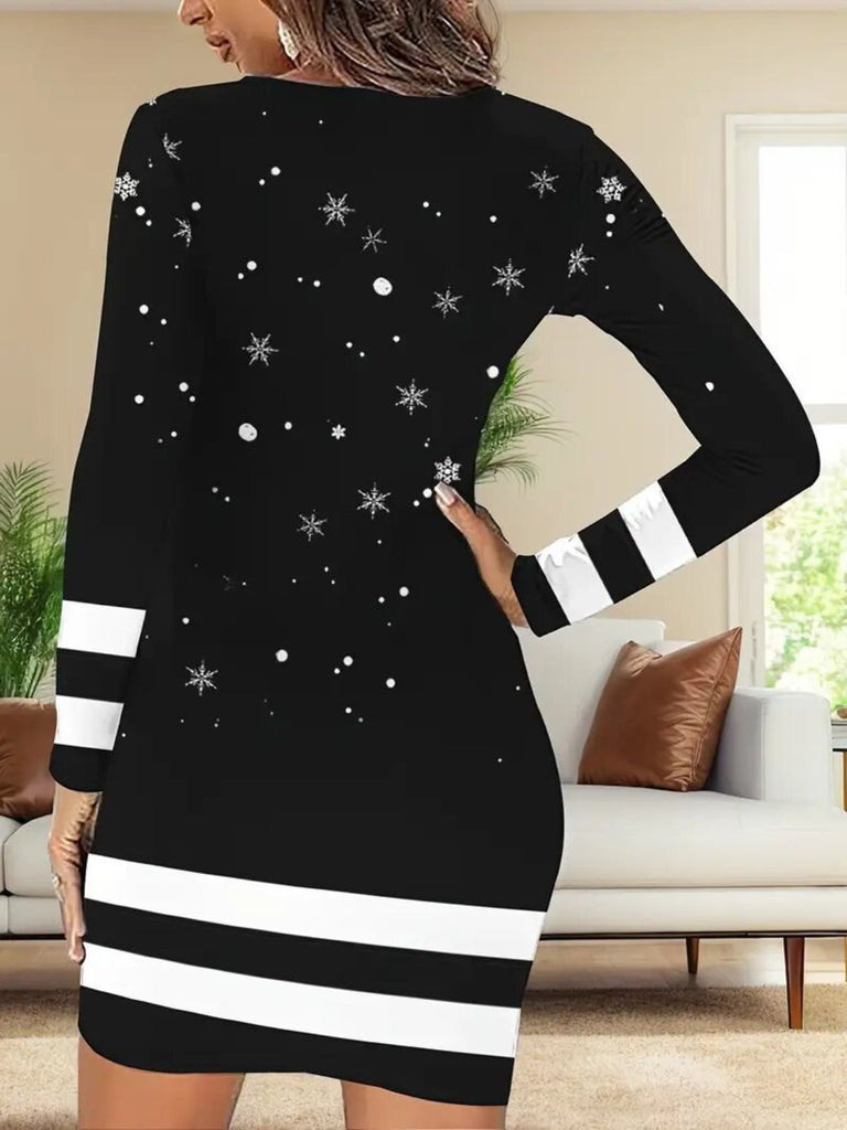 Christmas Dress Women Snowman Mini Winter Festive Style, Black Snow Man / S