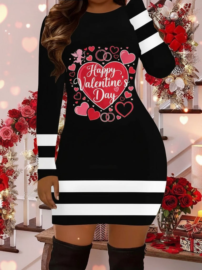 Women's Valentine's Day Heart Knitted Sweater Mini Dress Black Women's Valentine's Day Heart Knitted Sweater Mini Dress Black
