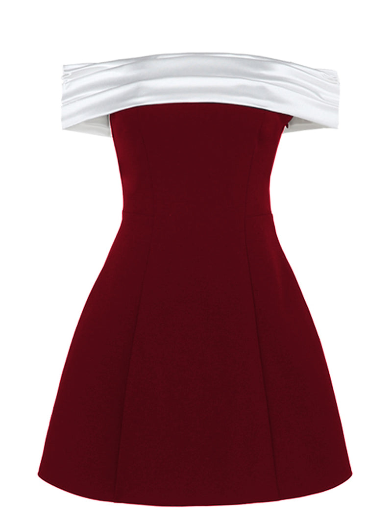 1960s babydoll dress A-Line Cocktail Off Shoulder Colorblock Party Clubwear Mini Dress Red & White Accessory size:One Size Fits All Wash separately 5 Petite Cocktail Dresses - length:long-sleeve