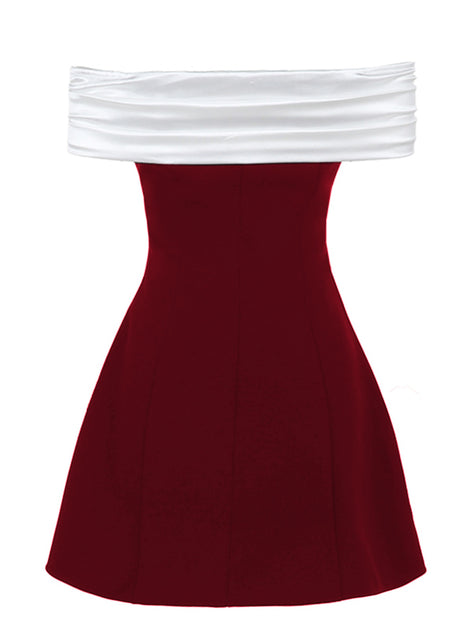 red baby doll dress A-Line Cocktail Dress Off Shoulder Colorblock Party Clubwear Mini Dress Red & White