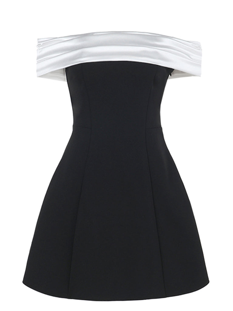 1960s Satin Patchwork Off-shoulder Babydoll Dress — the kind of 1960s dress that makes strangers smile