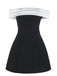 1960s Satin Patchwork Off-shoulder Babydoll Dress — the kind of 1960s dress that makes strangers smile