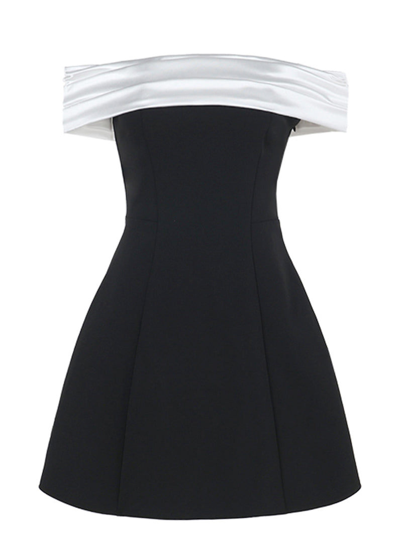 A-Line Cocktail Dress Off Shoulder Colorblock Party Clubwear Mini Dress Red & White