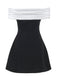 1960s Satin Patchwork Off-shoulder Babydoll Dress — a 1960s silhouette that turns sidewalks into runways