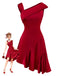 Wine Red 1960s Satin Rhinestone Off-Shoulder Dress - vintage dress, retro fashion, elegant red